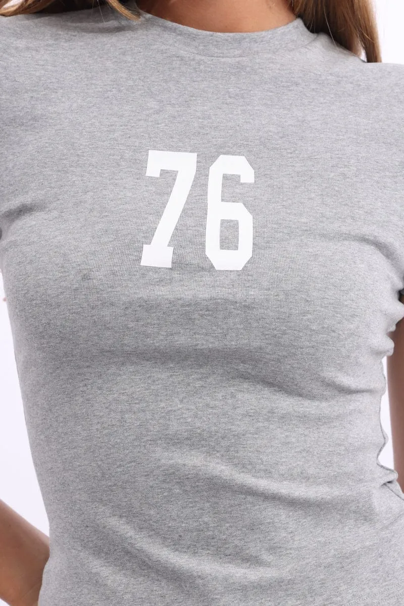 Grey Graphic Tee Short Sleeve Hygroscopic Fiber