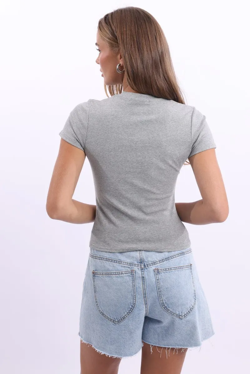 Soft Wearable Weekend Comfort Wear Grey Graphic Tee Short Sleeve