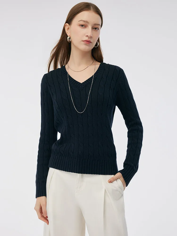 100% Cotton Cable Knit Women Sweater Elegant Knit Long Lasting Elasticity