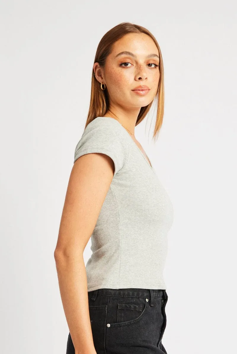 Grey T Shirt Short Sleeve V Neck LayeredNeckline ReflectiveTrimDetails