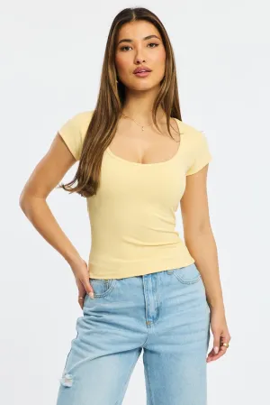 Stream Fit NonChafe Yellow T-shirt Cap Sleeve Sweetheart Neckline