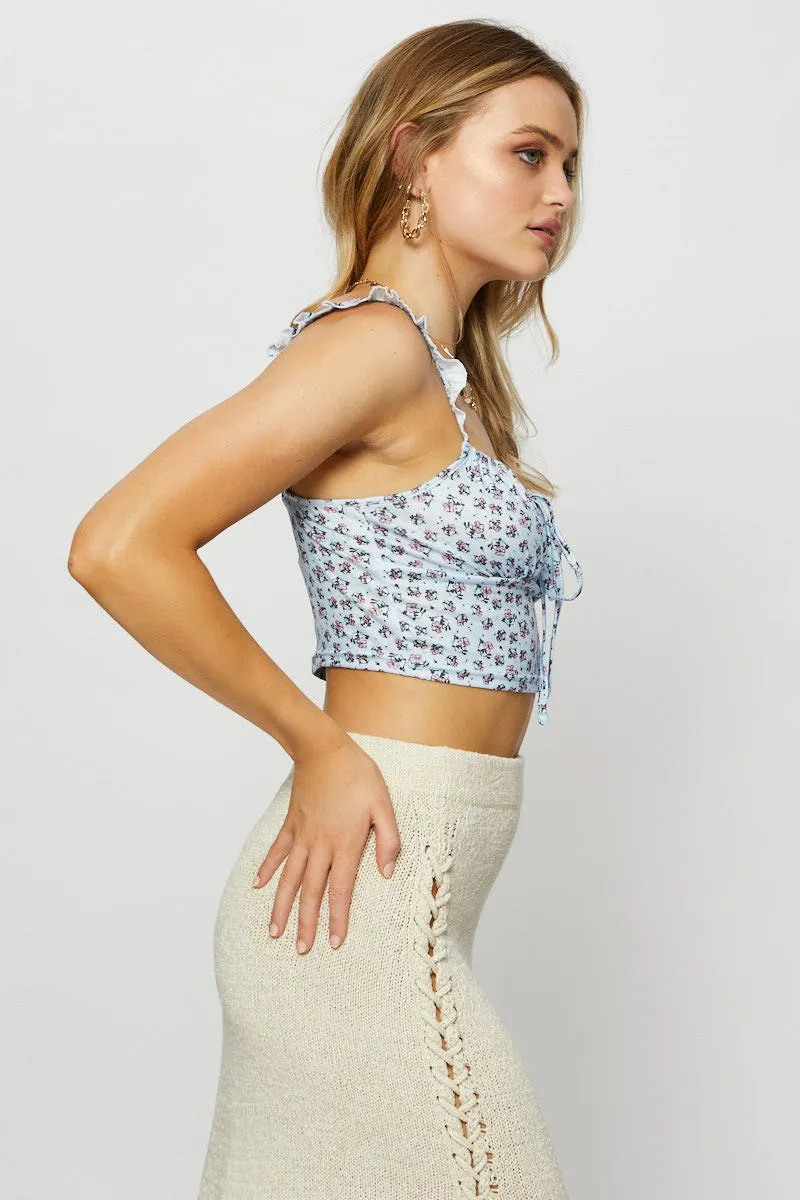 smooth zipper Print Crop Top