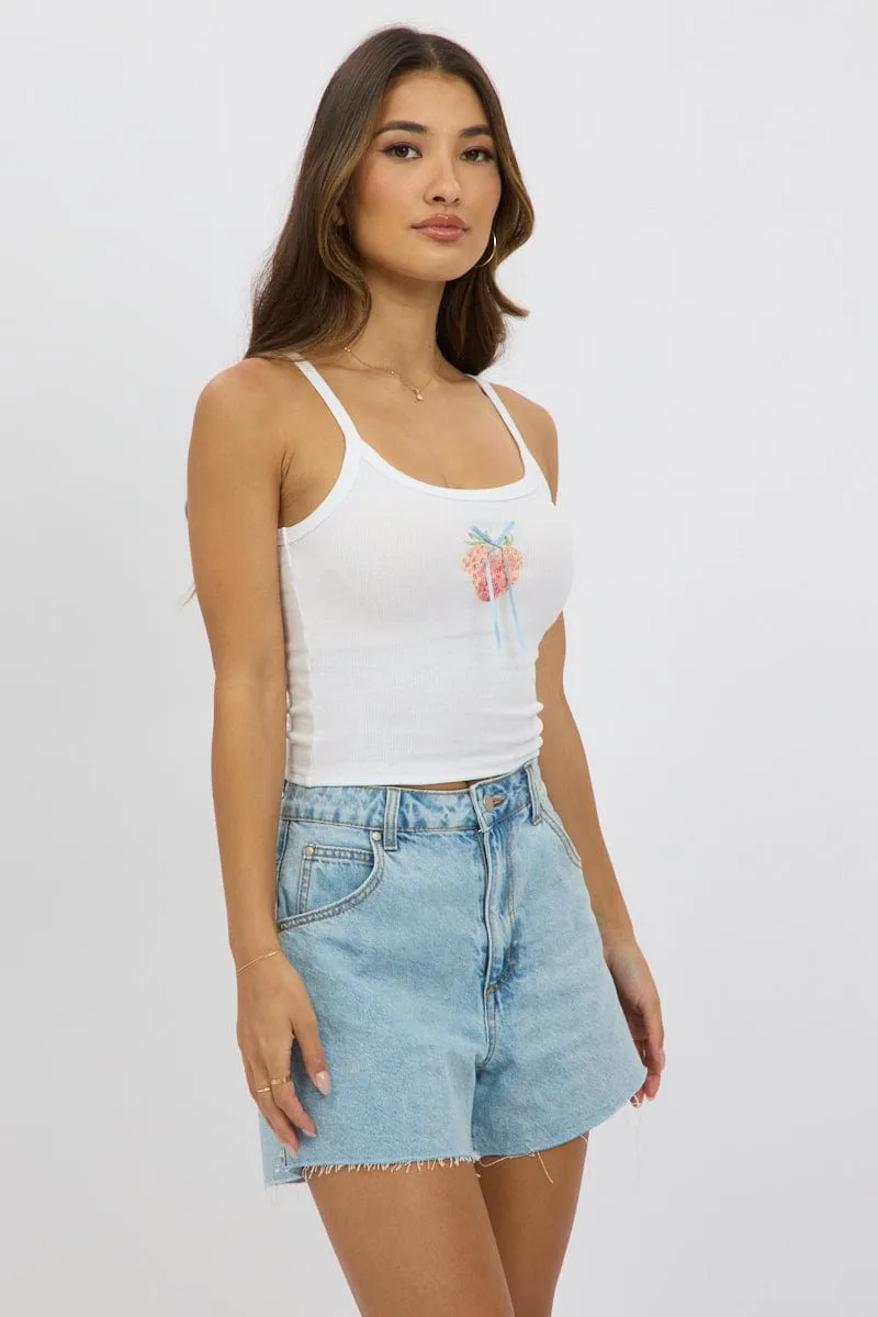 Cold Weather Outfit White Graphic Singlet Top