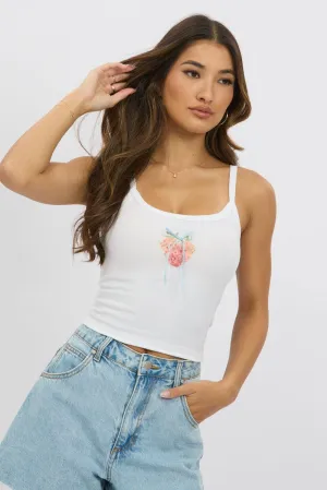 Summer Wear Comfortable clothing White Graphic Singlet Top