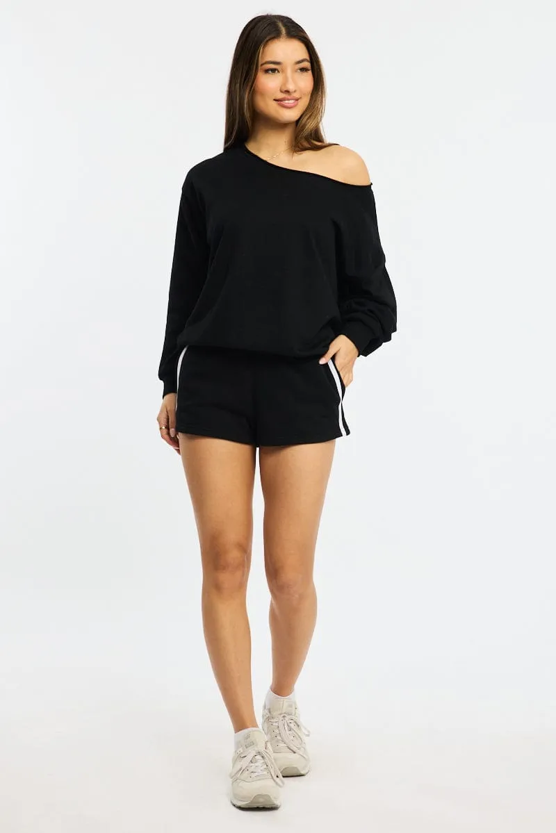 FoldableDesign Black Track Shorts Elasticated