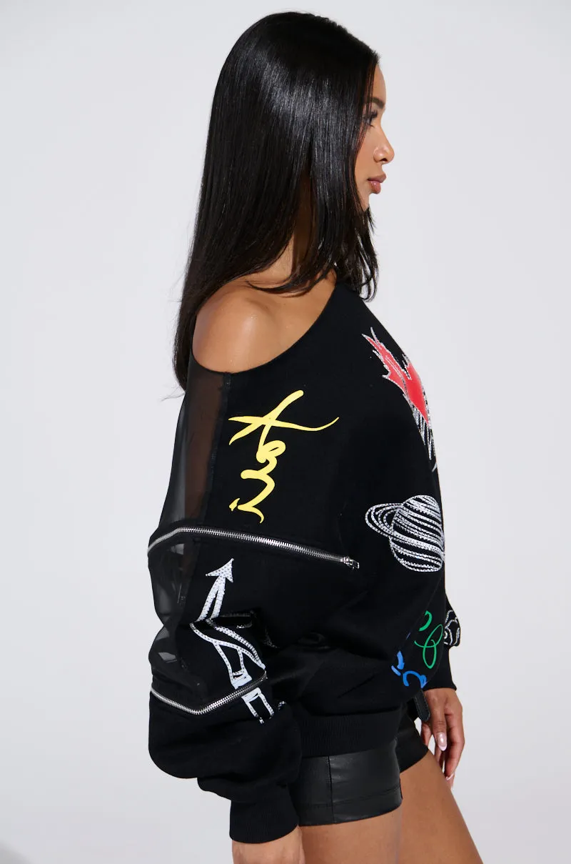 DEEP THOUGHTS OVERSIZED GRAPHIC SWEATSHIRT appropriate for parties Fall