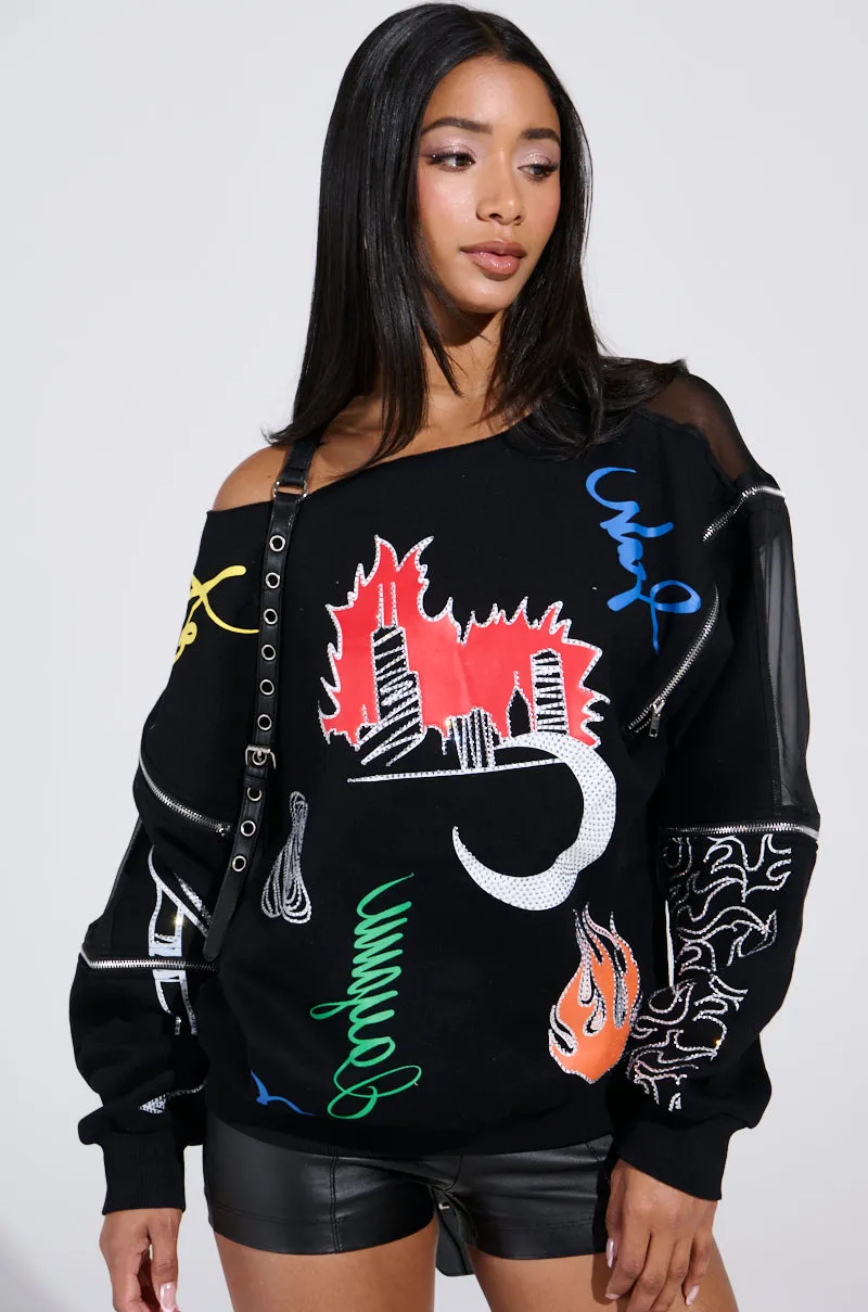 DEEP THOUGHTS OVERSIZED GRAPHIC SWEATSHIRT product patch uniqueness