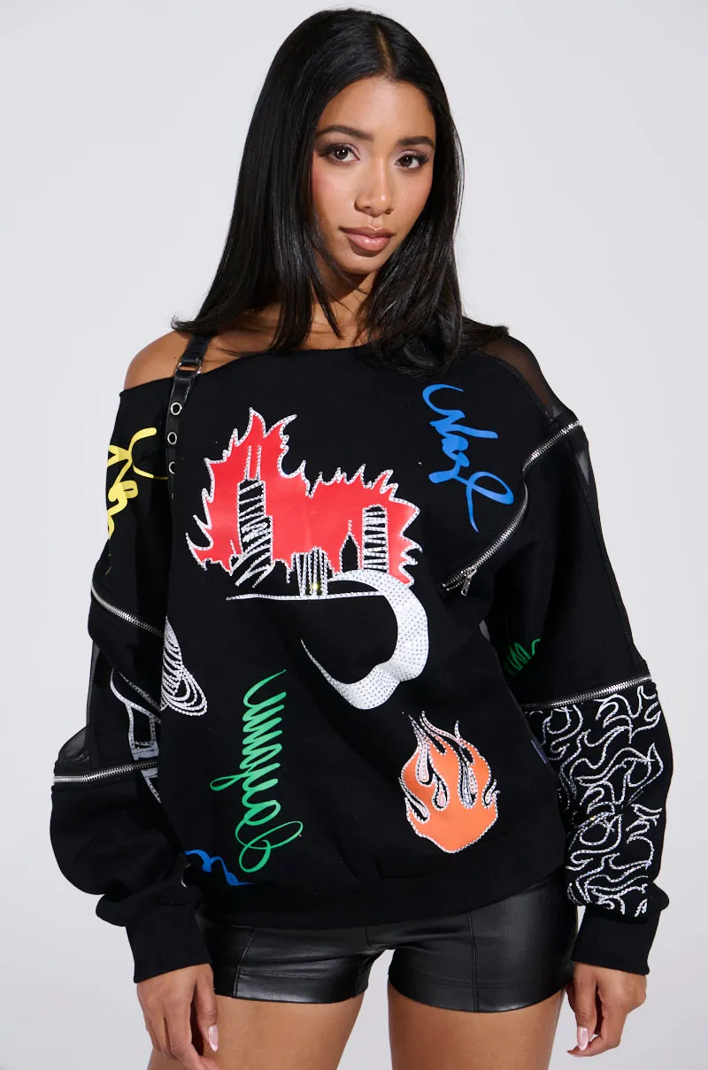 product wedding guest elegance product anniversary charm DEEP THOUGHTS OVERSIZED GRAPHIC SWEATSHIRT