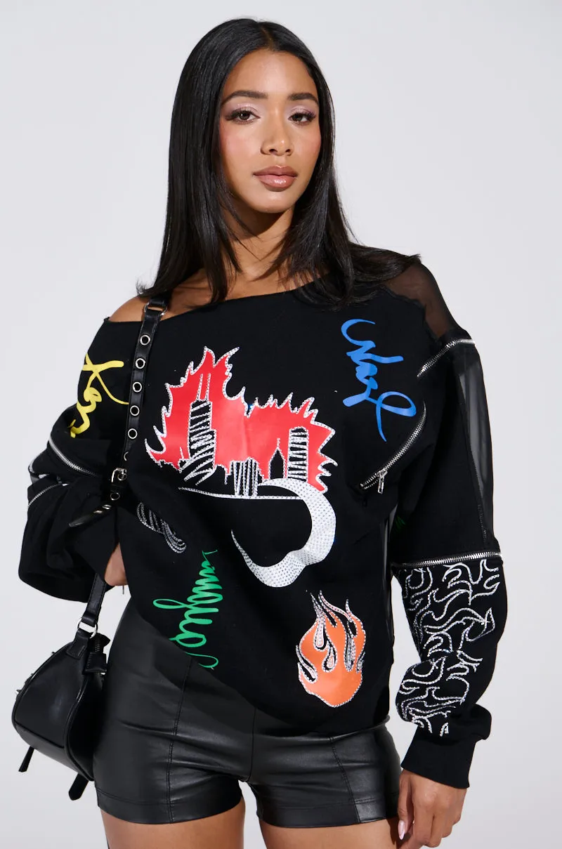 product team spirit Cozy Street DEEP THOUGHTS OVERSIZED GRAPHIC SWEATSHIRT