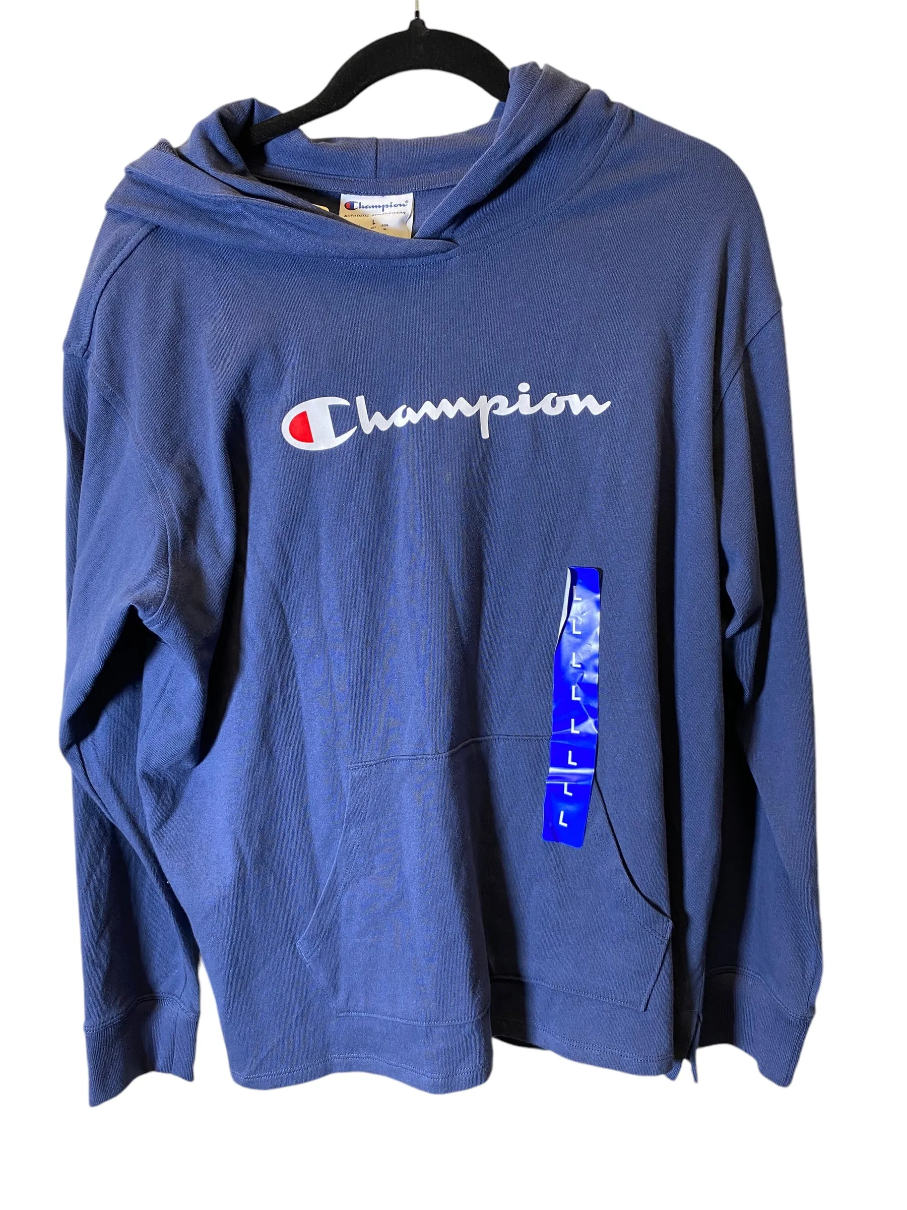 Pearl Tone retro look Athletic Sweatshirt Hoodie By Champion In Blue, Size: L