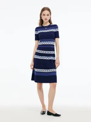 Multicolored Jacquard Women Knit Mini Dress Versatile Style Pop Look