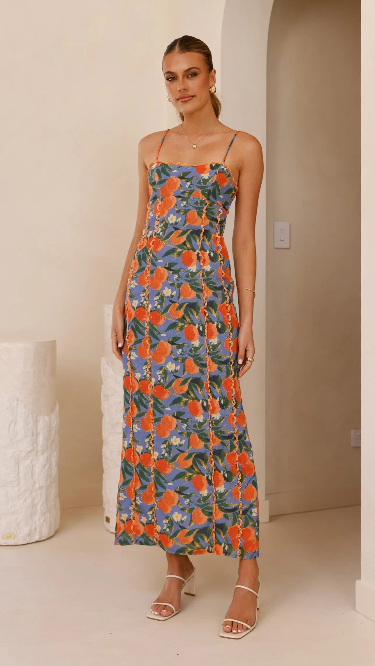 Carlia Midi Dress - Orange Print Sophisticated Wardrobe