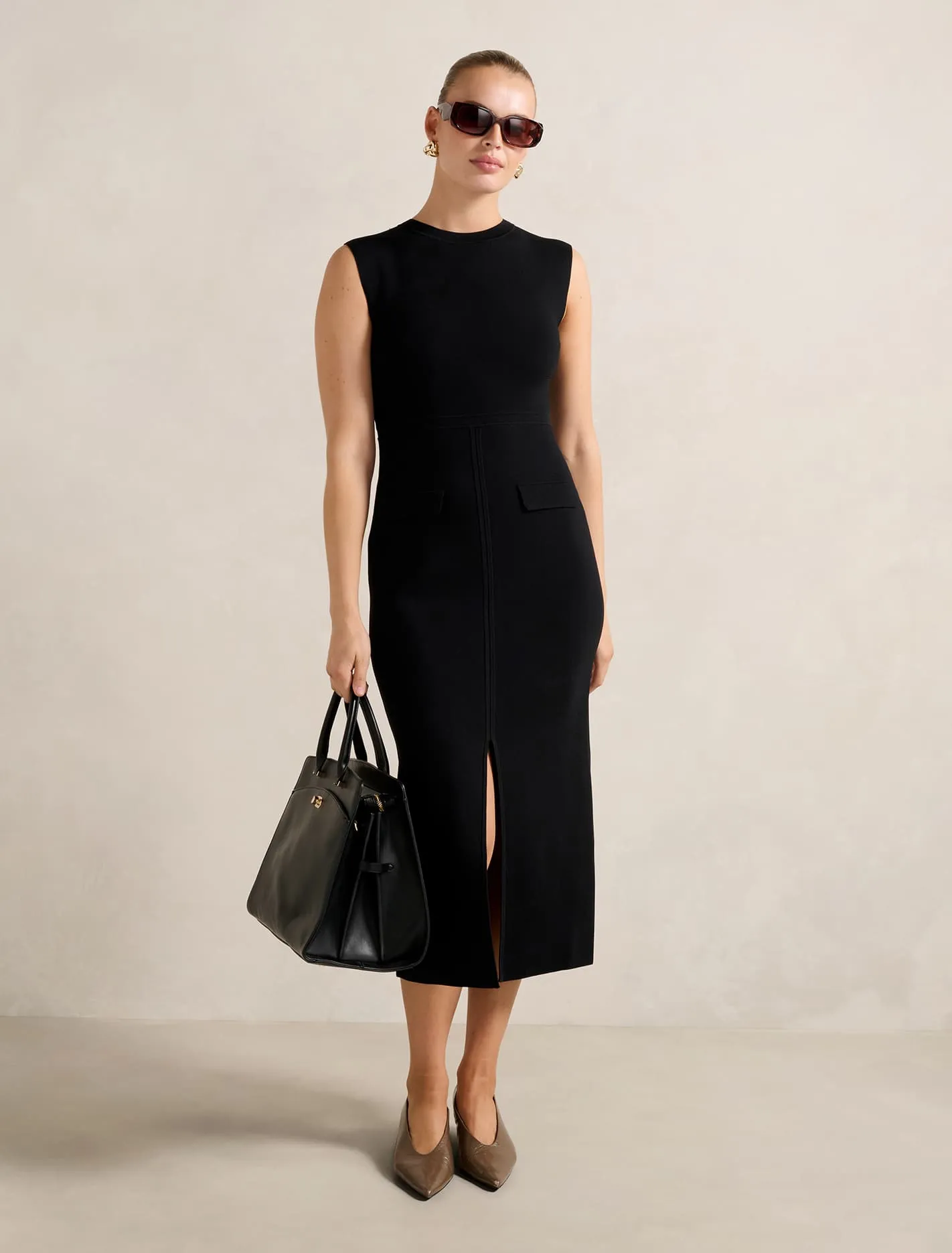Trendy Fit Fur Warm Chloe Extended Shoulder Knit Midi Dress