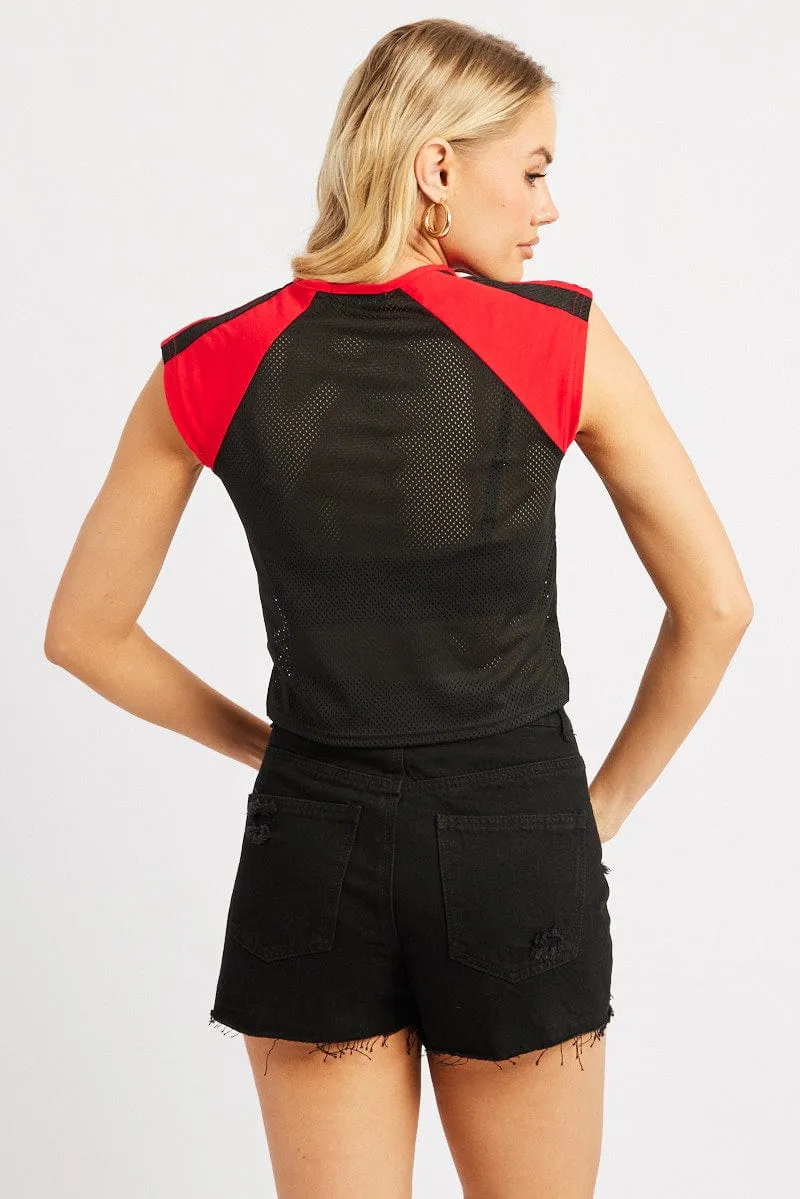 Black Sport Tee Short Sleeve Crop Non Toxic Printing