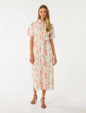 Soft fabric knee-length dress Vibrant Comfort Willow Short Sleeve Linen Midi Dress