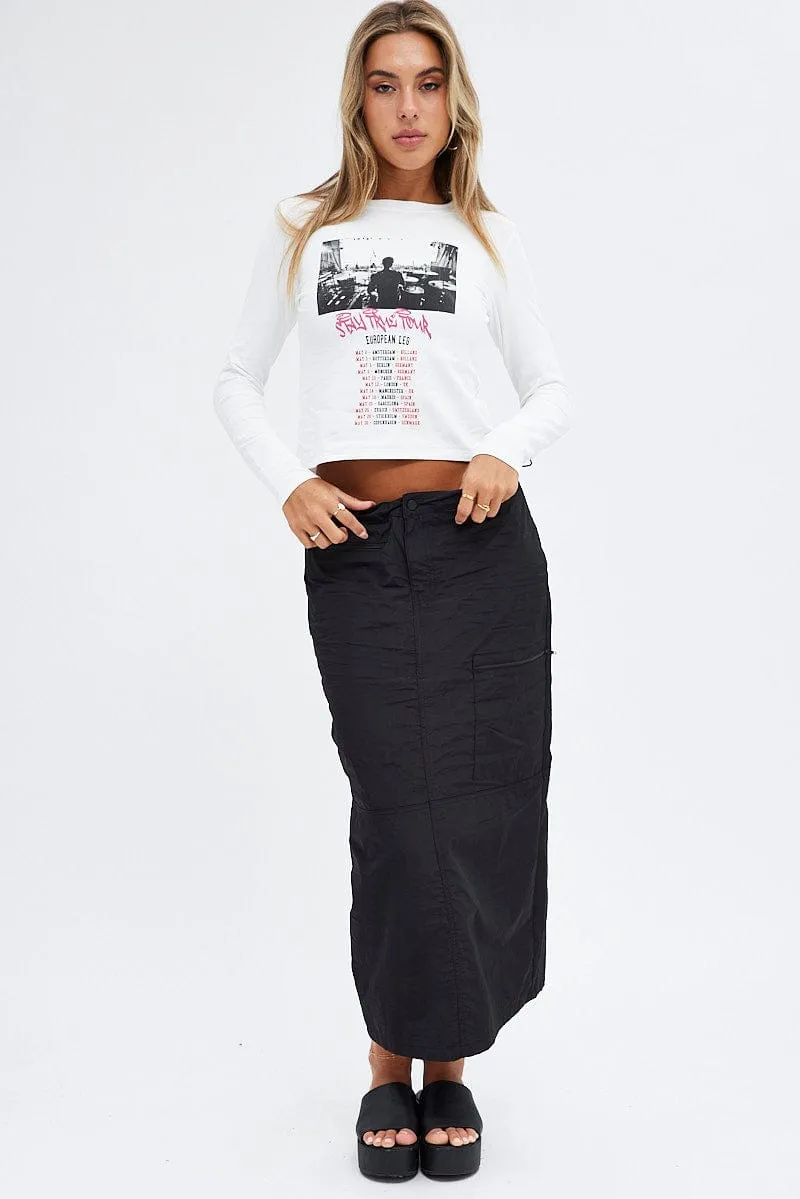 White Top Long Sleeve Crew Neck Semi-Crop Tour Graphic Travel Style Trend Hydrophobic coating