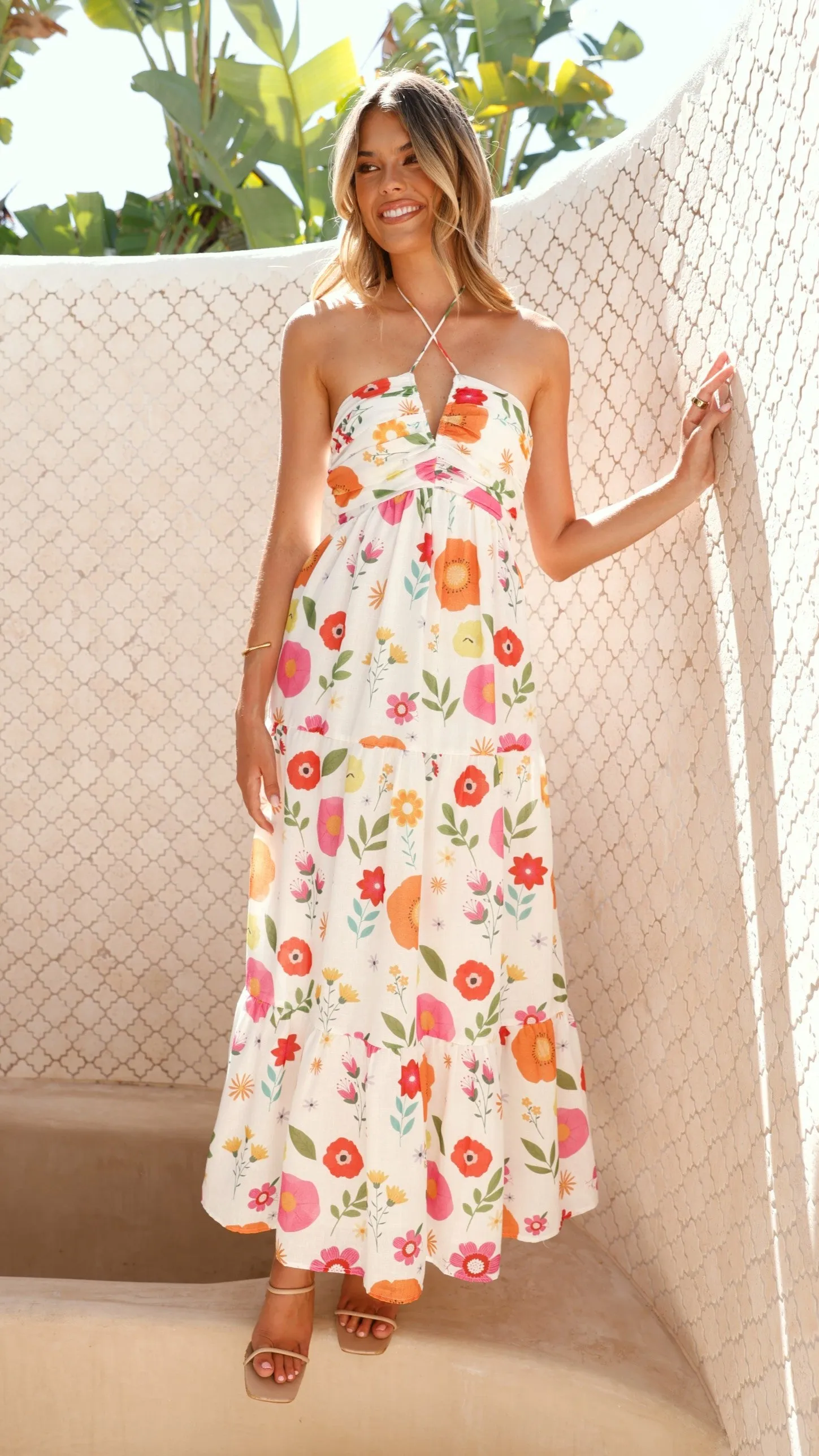 Chiffon Glow Taffeta Maxi Dress - White Floral