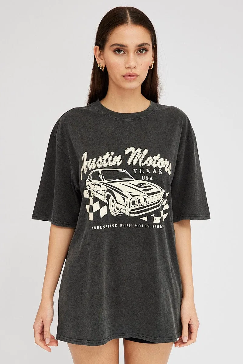 All-Purpose Comfort Travel Trend Look Grey Graphic Tee Short Sleeve