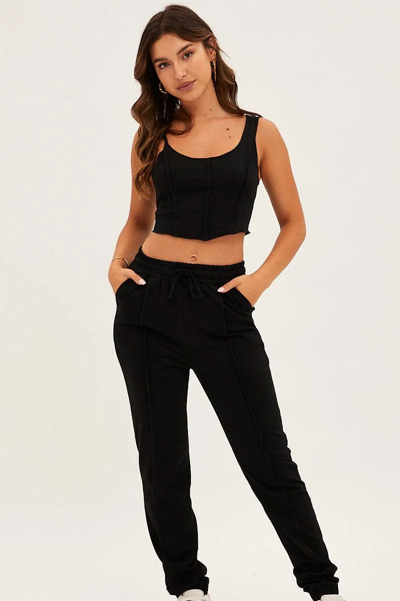 Black Crop Singlet Loungewear Set Active Look