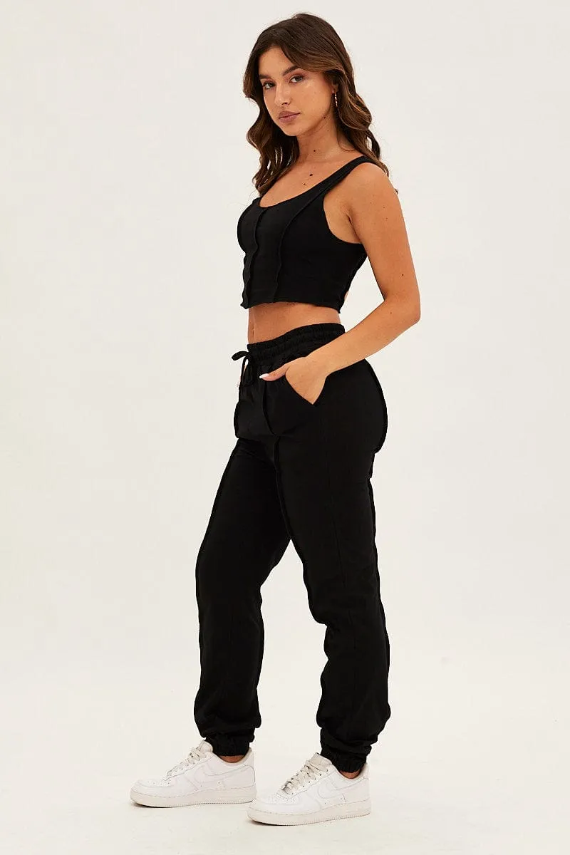 Black Crop Singlet Loungewear Set Formal Look