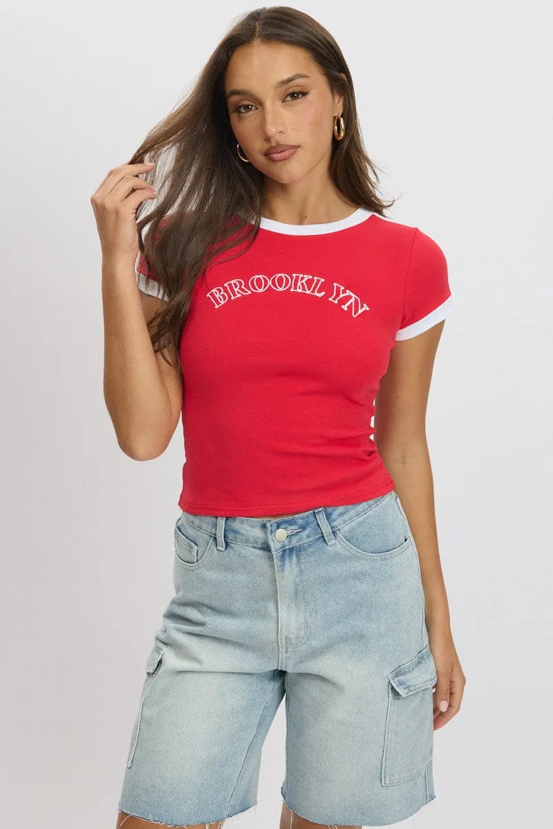 Soft Comfort Wear Hiking durability Red Graphic Tee Short Sleeve