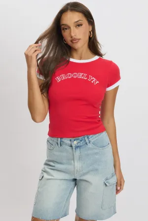Soft Comfort Wear Hiking durability Red Graphic Tee Short Sleeve
