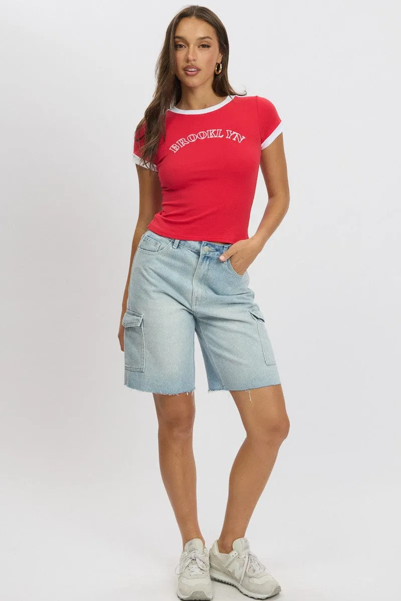Red Graphic Tee Short Sleeve Stylish Design Casual Fit