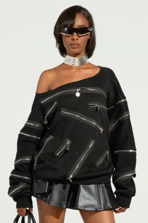 ZIP ME UP OFF THE SHOULDER SWEATSHIRT product competitive edge Minimal Fashion