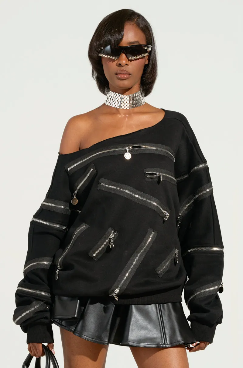 ZIP ME UP OFF THE SHOULDER SWEATSHIRT product competitive edge Minimal Fashion