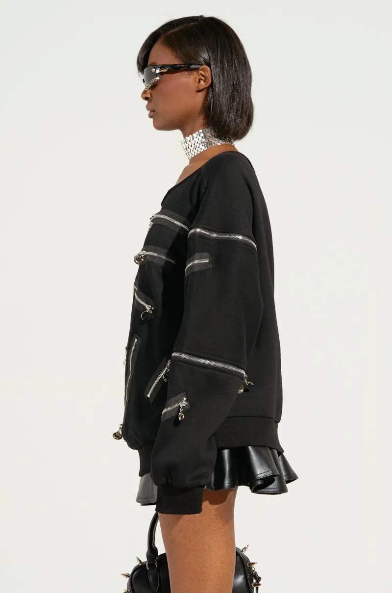 ZIP ME UP OFF THE SHOULDER SWEATSHIRT Chic Style