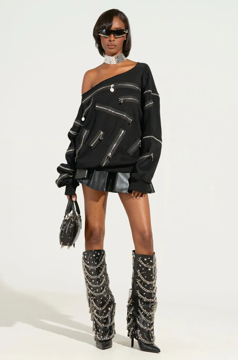 product team unity ZIP ME UP OFF THE SHOULDER SWEATSHIRT
