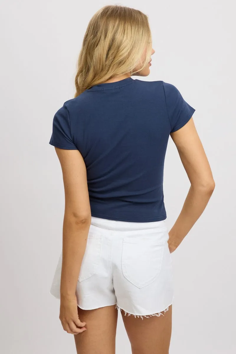 Blue Graphic Tee Short Sleeve Stylish piece