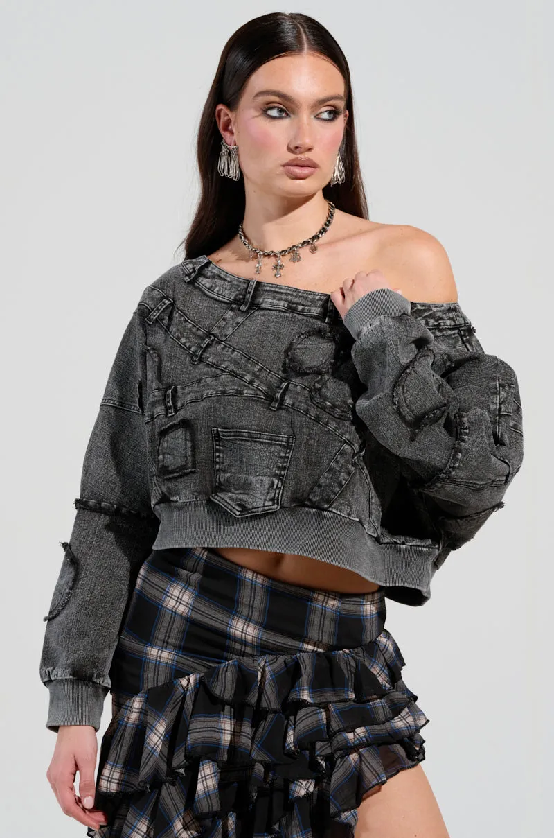 Smart Layer pattern trend DO TELL DENIM SWEASHIRT