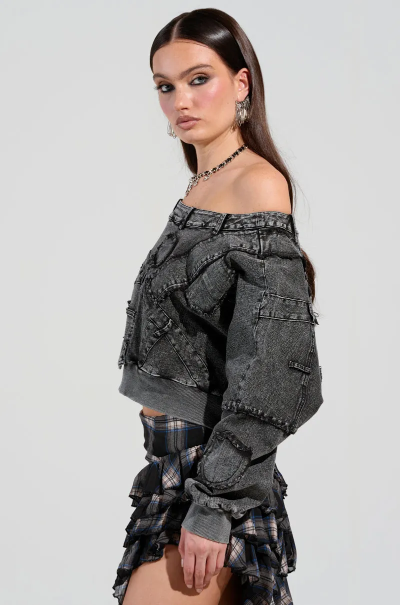 DO TELL DENIM SWEASHIRT product festival wear fun Timeless Comfort