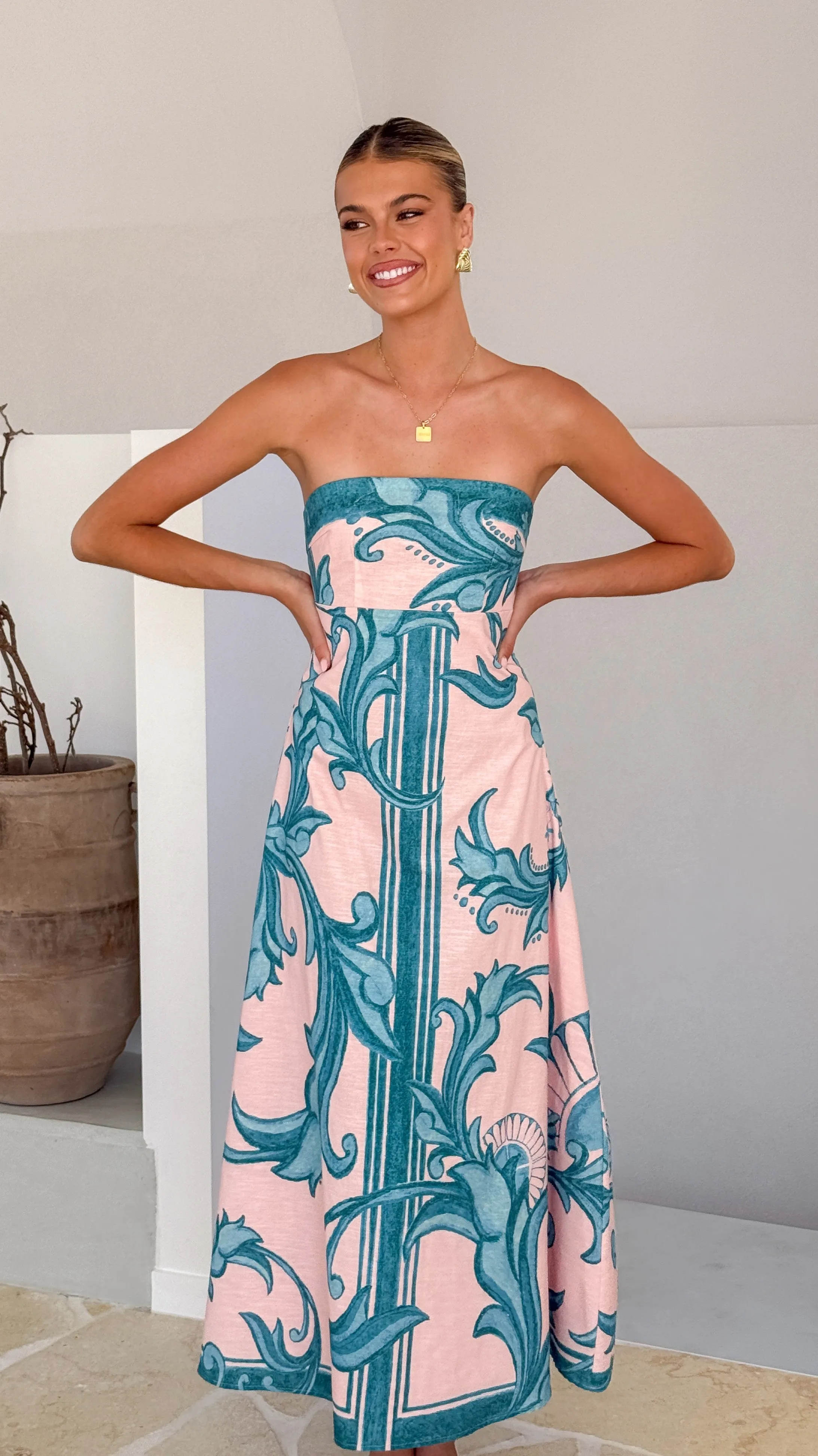Sun shield Paper Wall Madra Maxi Dress - Aqua / Pink Zayna