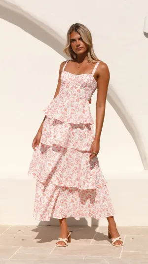Page Maxi Dress - Peach Floral Batiste Glow Designed for versatility this maxi dress works for both formal and casual settings