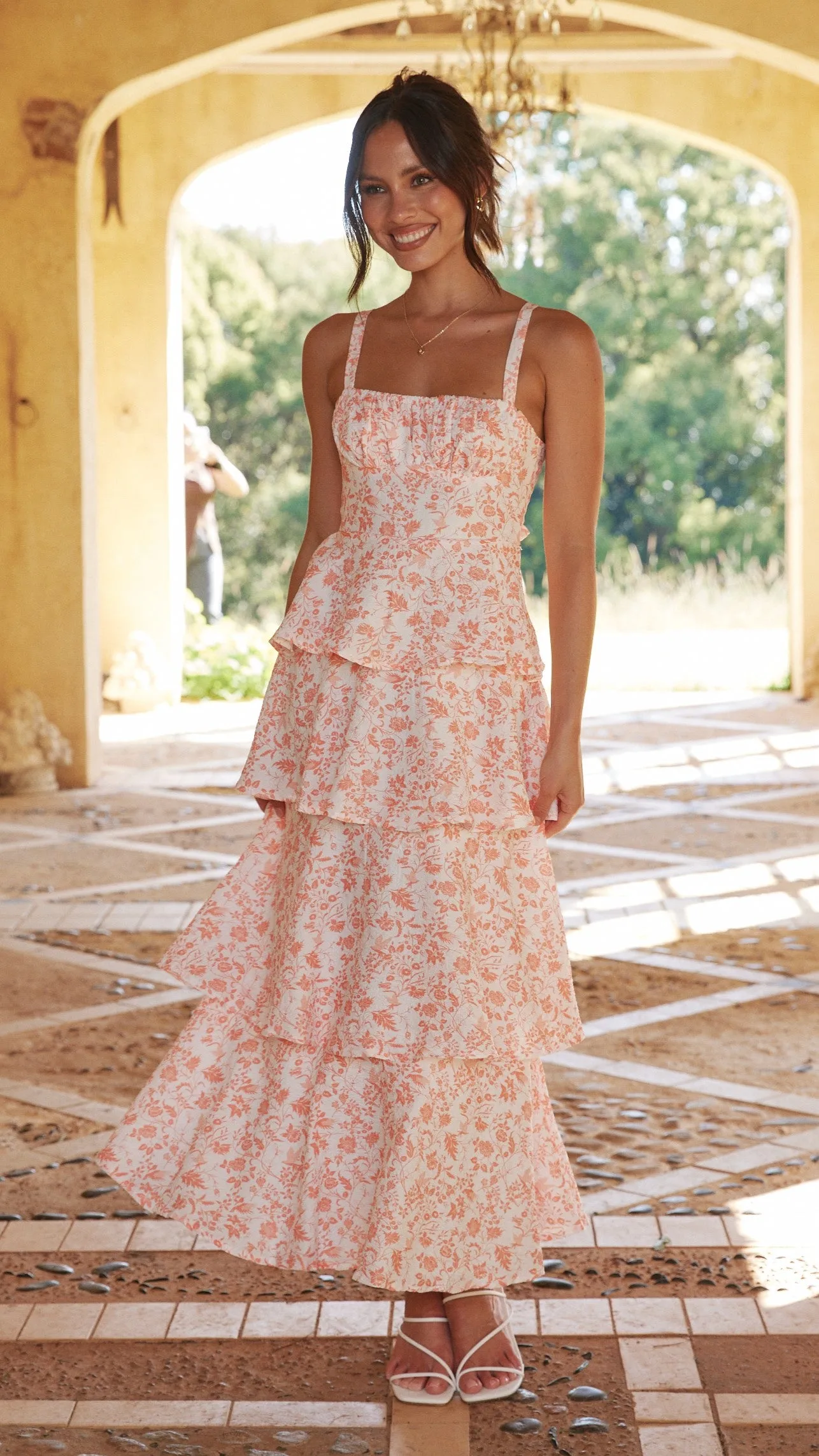 Stylish boho dress Gold Shine Page Maxi Dress - Peach Floral