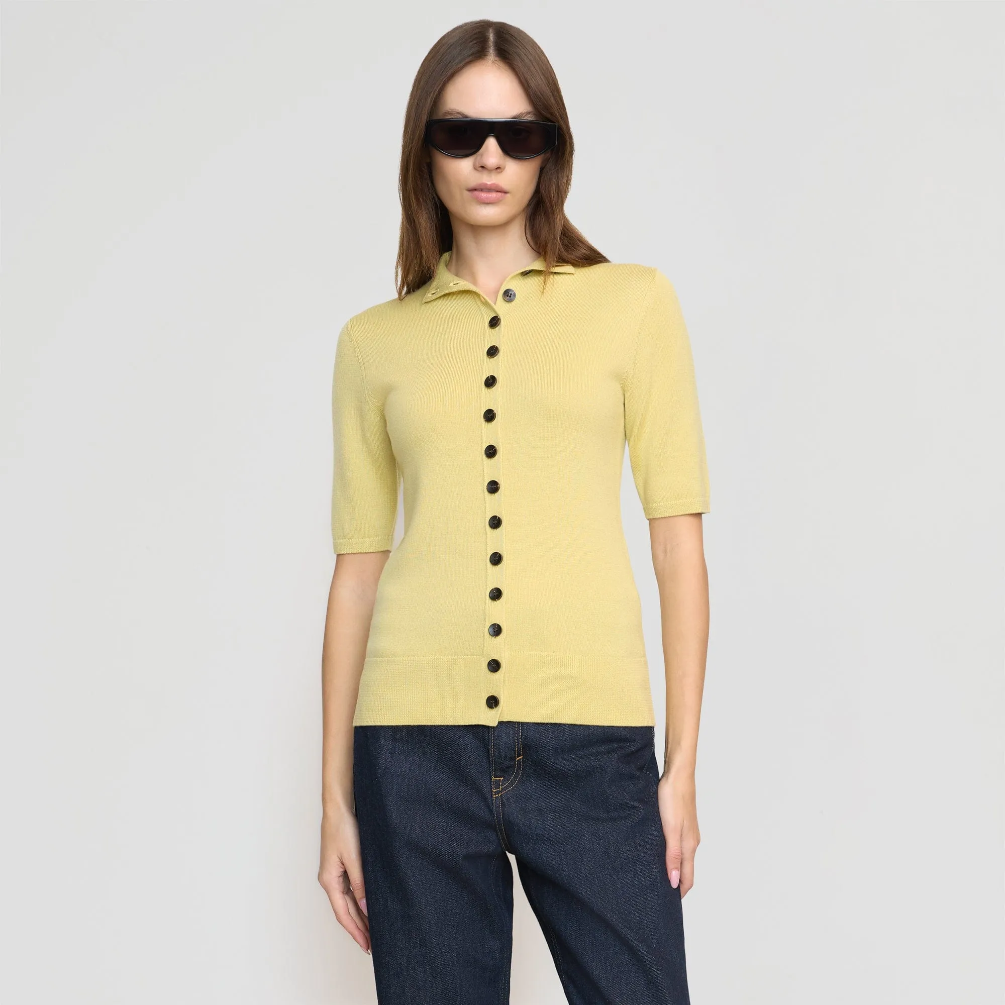 Charlotte Wool Button Short-Sleeve Sweater Layered Knit Timeless Appeal
