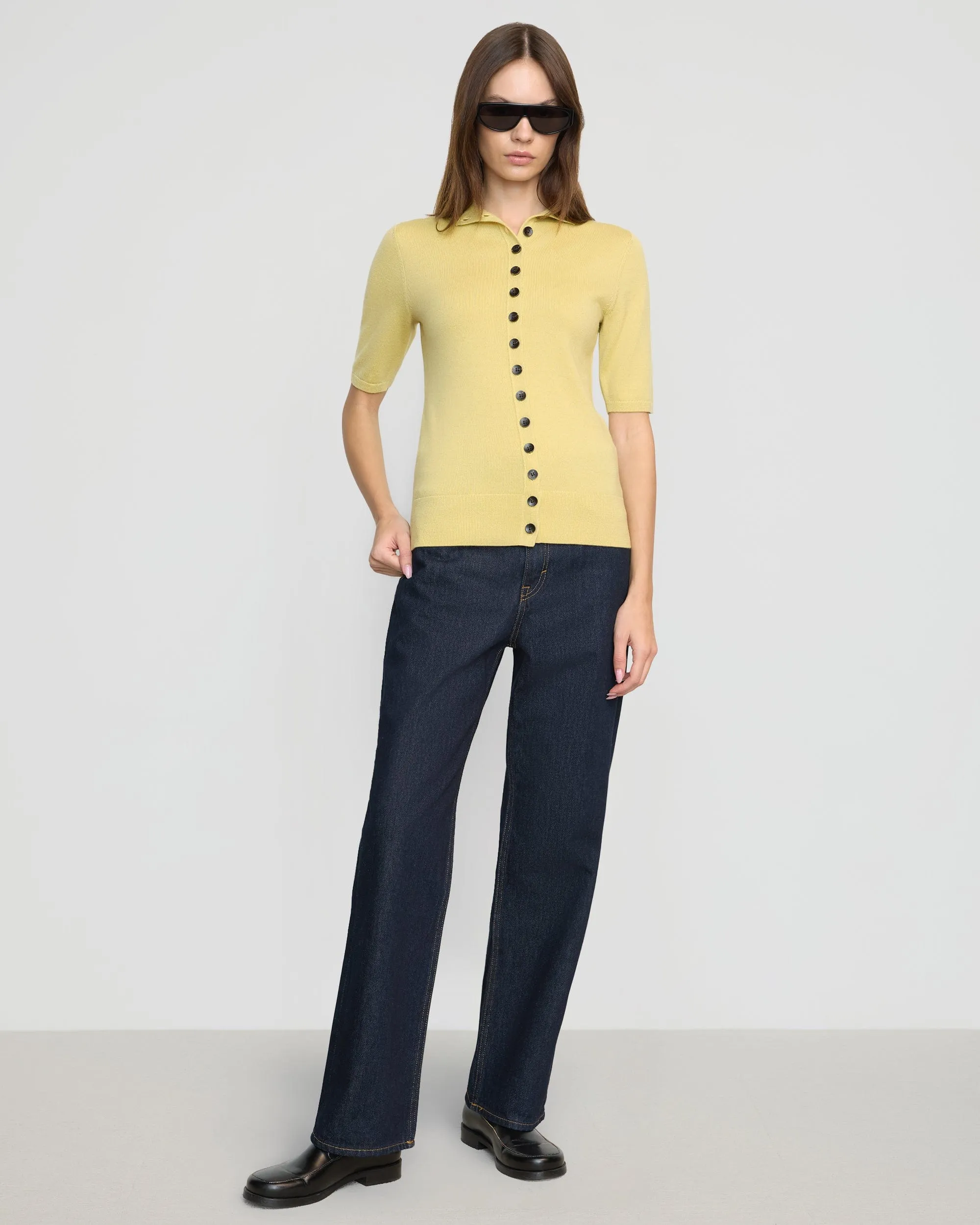 Charlotte Wool Button Short-Sleeve Sweater Quick Knit