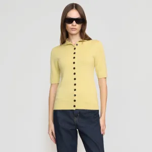 Charlotte Wool Button Short-Sleeve Sweater Layered Knit Timeless Appeal