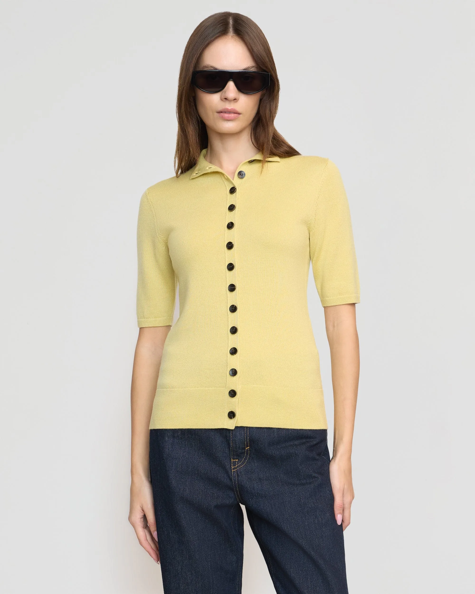 Winter Wearable Low Impact Production Charlotte Wool Button Short-Sleeve Sweater