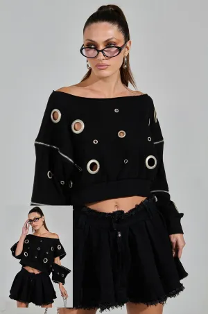 DREAMS VINTAGE ZIPPER DETAIL SWEATSHIRT ribbon accents