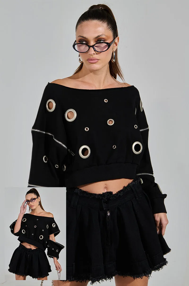DREAMS VINTAGE ZIPPER DETAIL SWEATSHIRT ribbon accents
