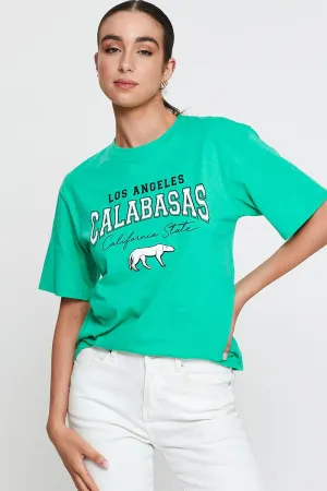 Green Graphic T-Shirt Short Sleeve Seam Free Back