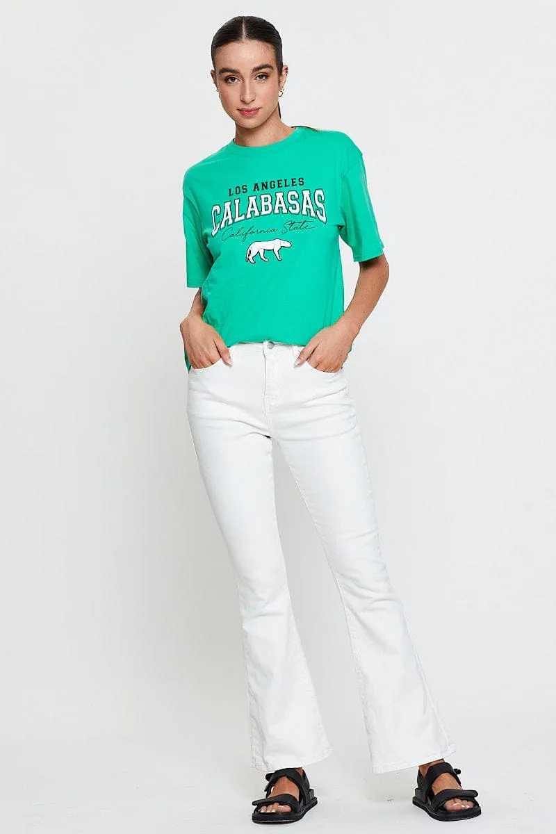 Leisure Wear Spring Wear Green Graphic T-Shirt Short Sleeve