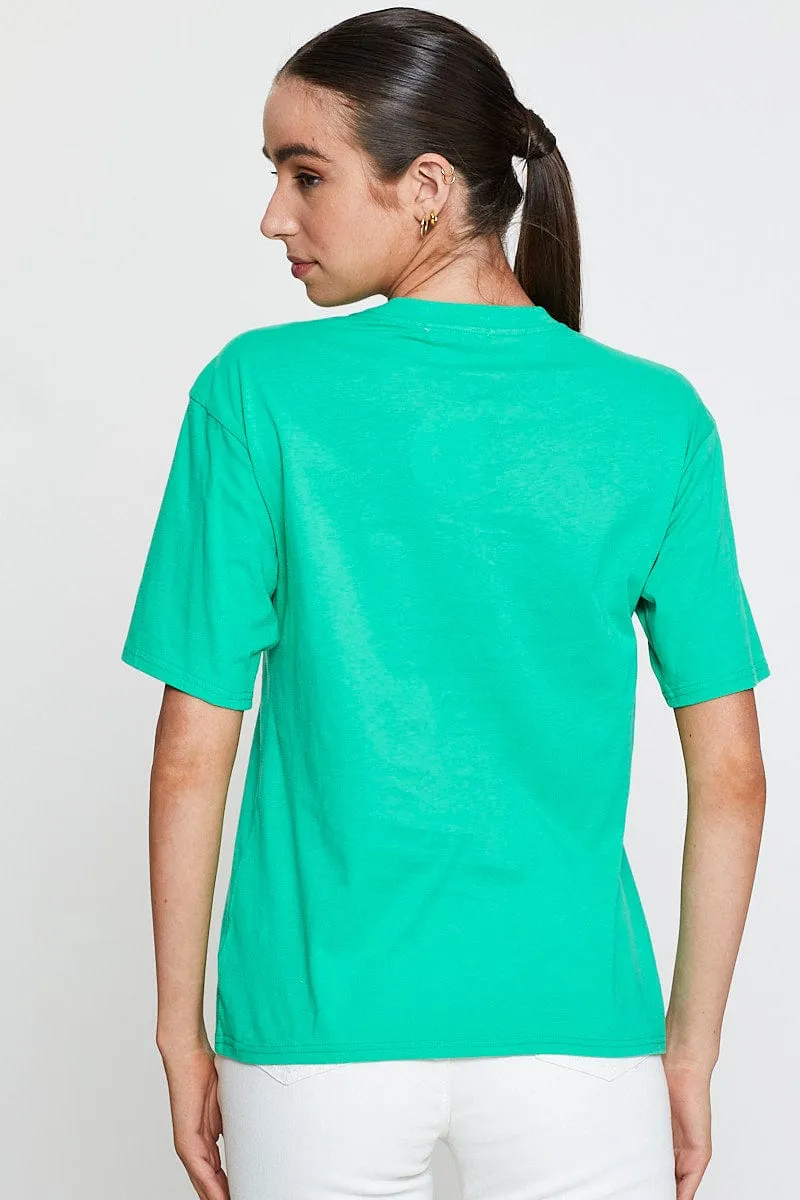Green Graphic T-Shirt Short Sleeve cycling outfit Scoop neck femininity
