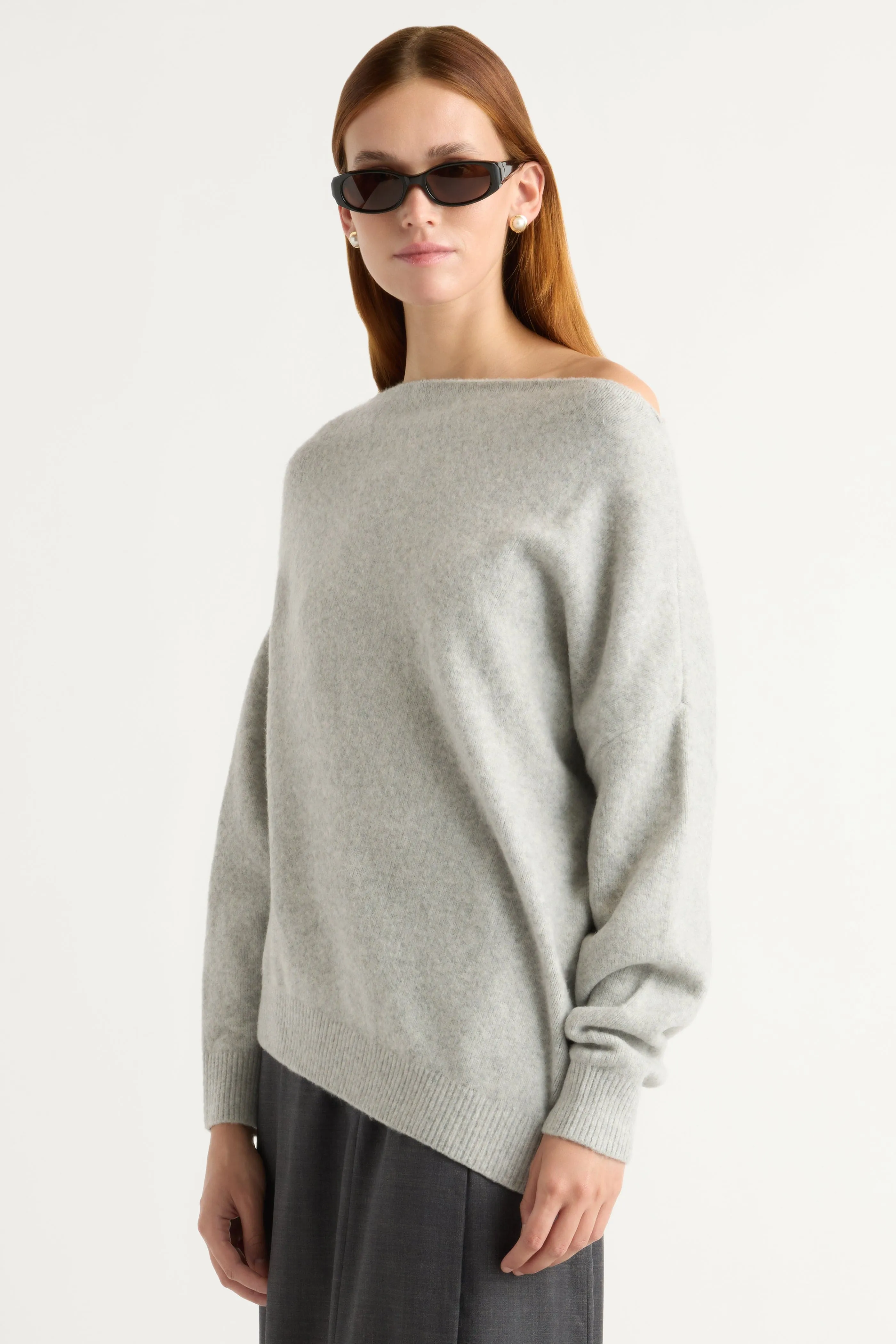 Fashionable Comfort Layered Neckline Iris Off-Shoulder Sweater