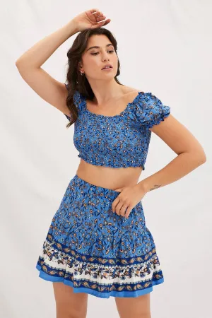 Lined interior Fresh Fit Boho Print Elastic Waist Boho Mini Skater Skirt
