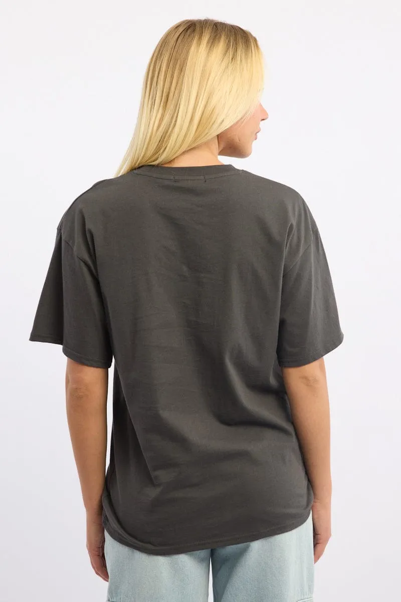 Reinforced Shoulder Grey Graphic Tee Short Sleeve
