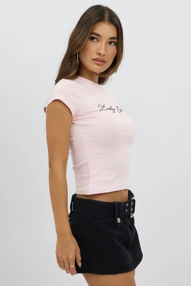 Pink Graphic Tee Short Sleeve Perfect Style Long sleeved warmth